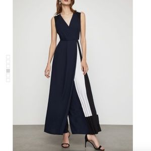 BCBGMaxazria Navy Colorblocked Faux Wrap Jumpsuit